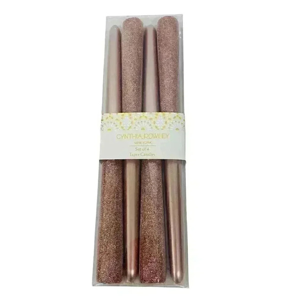 Cynthia Rowley Tapered Champagne Pink Metallic Glitter Wax Candle Candlesticks - Picture 1 of 5